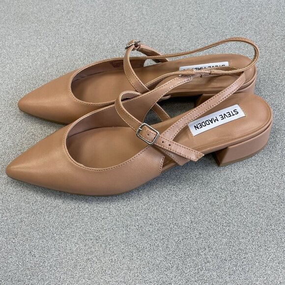 NEW Steve Madden Christyy Women's Size 8M Tan Slingback Shoes Leather Upper - Picture 2 of 8